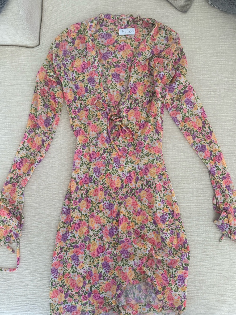 RESA Pink, Purple & Yellow Floral Long-Sleeve Wrap Dress - Picture 2 of 3
